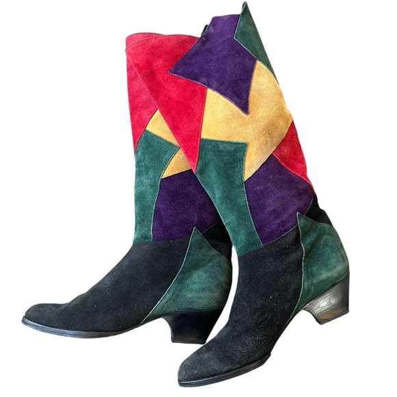 VINTAGE VERA CUOIO Colorblock Patchwork Suede Leather Boots Size 8 - Picture 15 of 15